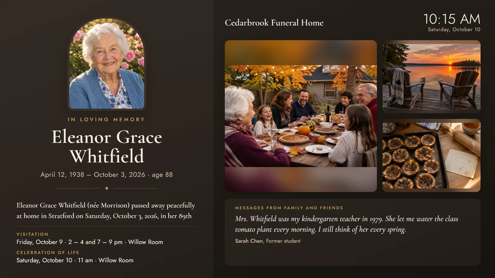 Eleanor Grace Whitfield’s memorial in the Walnut template
