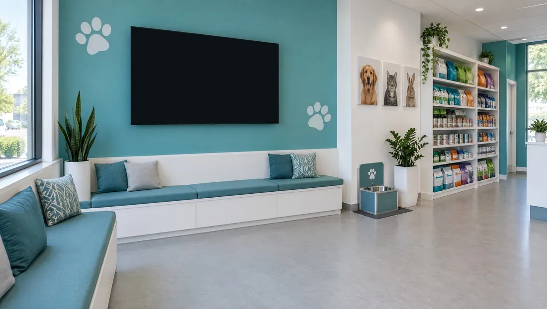 Veterinary waiting room: Team screens, made from the clinic’s website by MPV